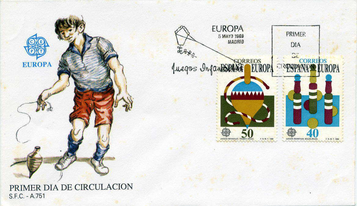 スペインのコマの切手の初日カバー